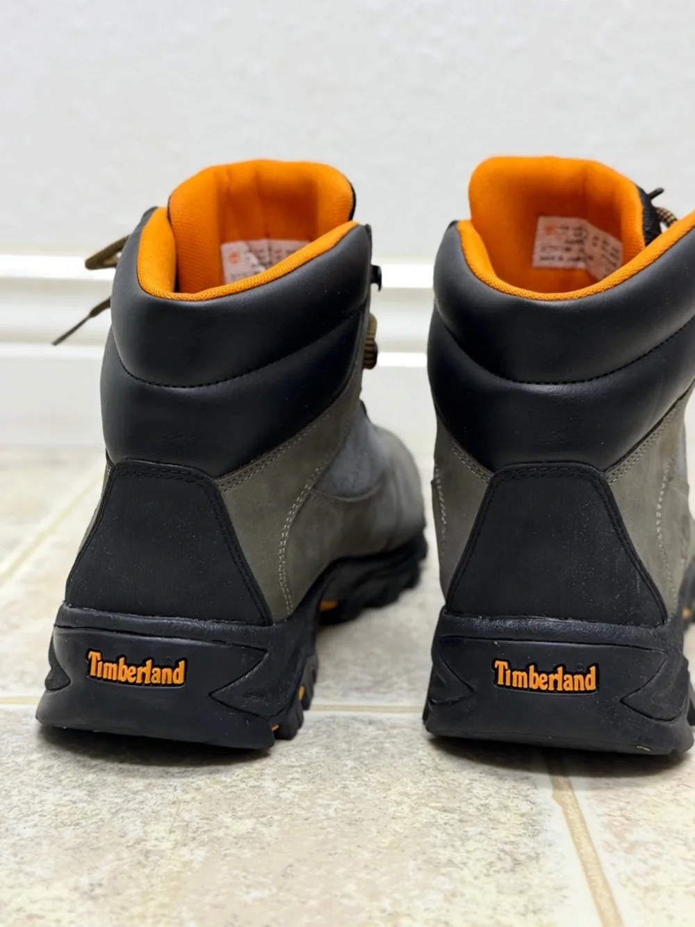 Timberland Men's Gray Suede Hiking Boots with Orange Accents
